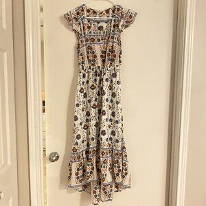 Lucky Brand Felice Cotton Printed Flounce Dress – Size S, Cinchable Waist